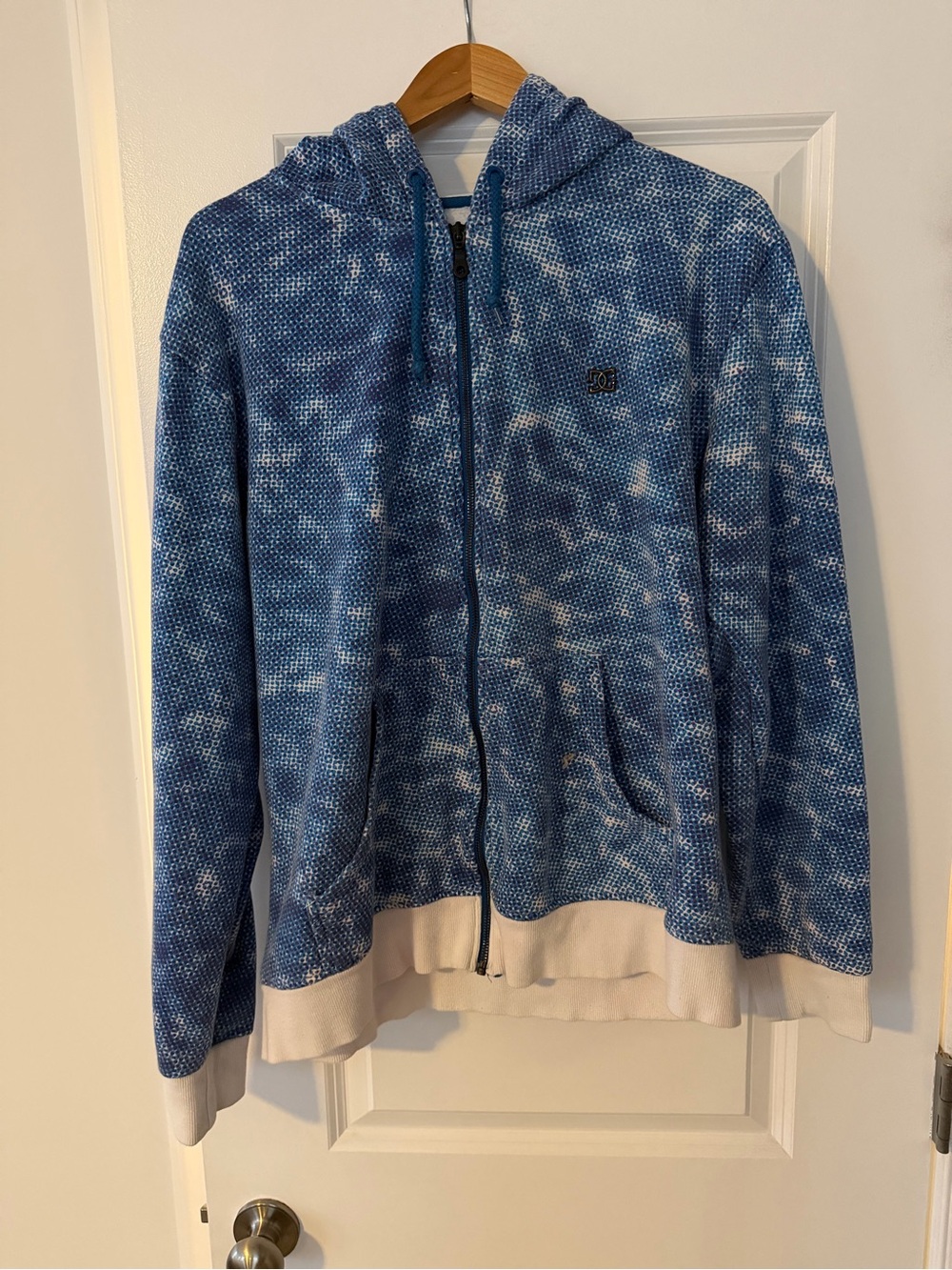 DC Blue and White Zip-Up Hoodie Sweater
